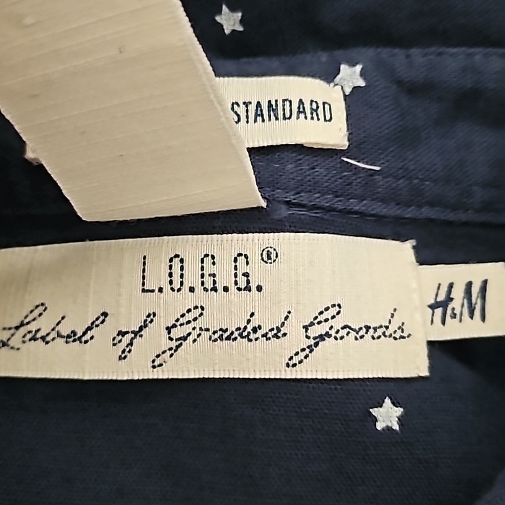 H&M L.O.G.G Navy Blue Button Down Short Sleeve Shirt with Star Print - Picture 10 of 11